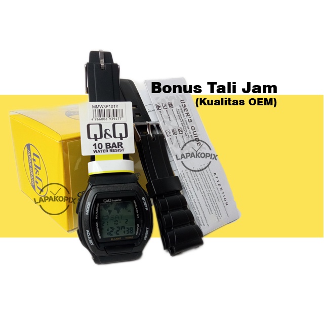 QnQ MMW3 Original Data Bank World time Q&Q MMW Rubber Water Resist Jam tangan MMW3P remaja pria QQ A