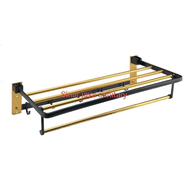 Rak handuk 60cm black gold / Rak handuk lipat