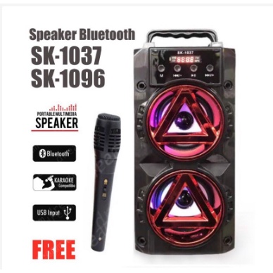 Speaker Bluetooth Karaoke Free Mic SK1037 Radio Fm Super Bass Murah Dan Terlaris