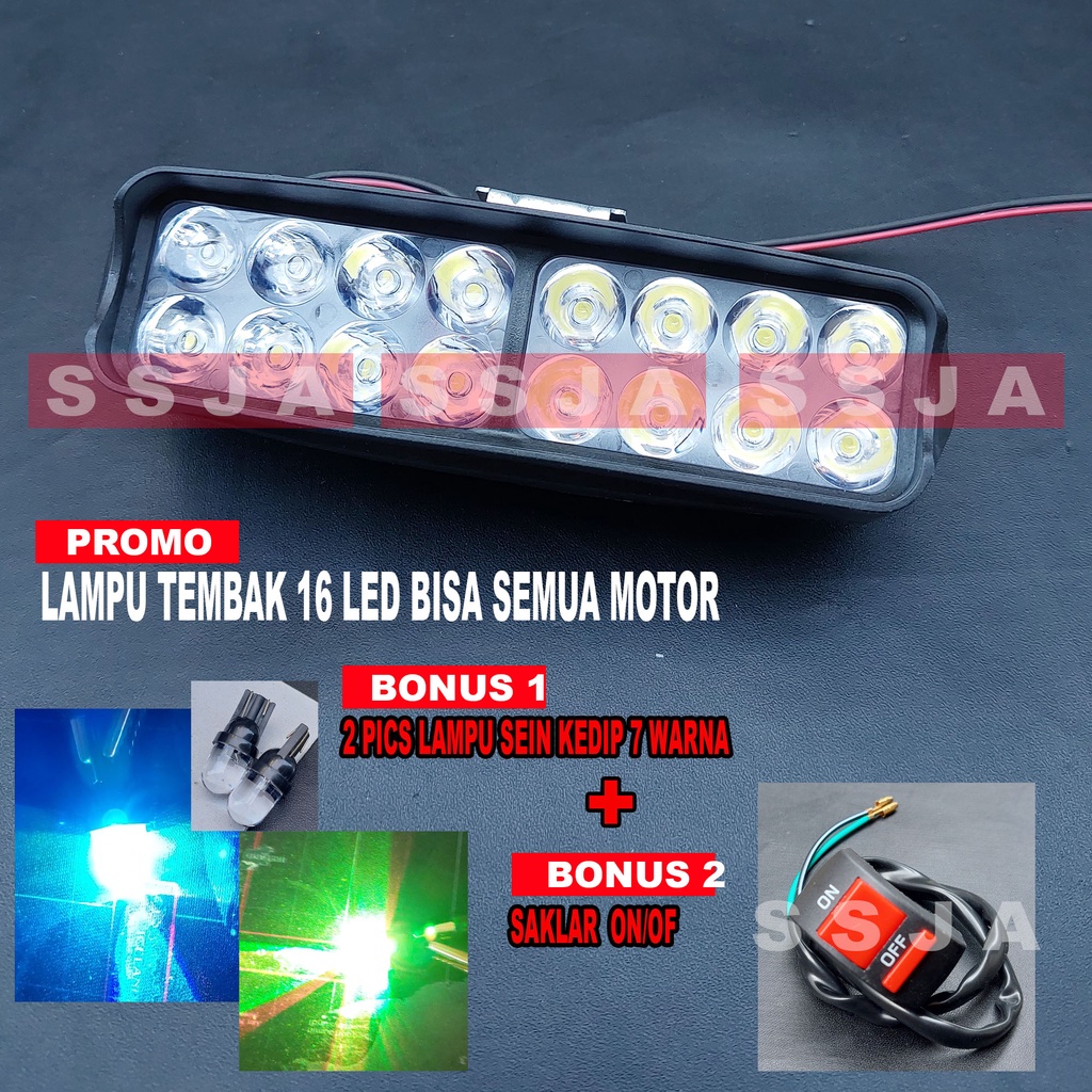 SUPER PROMO lampu sorot tembak/lampu sorot led motor/lampu motor depan 16 titik led bonus saklar stang saklar on off lampu dan sein jeli jely kedip 7 warna