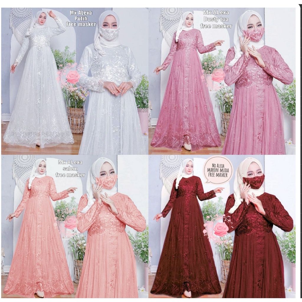 Gamis brokat terbaru mewah/ MX ALEXA/ GM Gamis pesta elegan /Gamis putih brukat tile / Dress brukat Tulle organza keliling premium