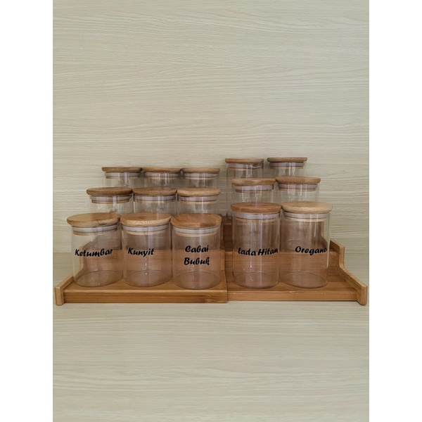 1 Set Glass Jar Tangga Rak Aesthetic / Rak Estetik Bumbu Dapur + 9pcs Toples Kaca Bumbu DapurGlass J