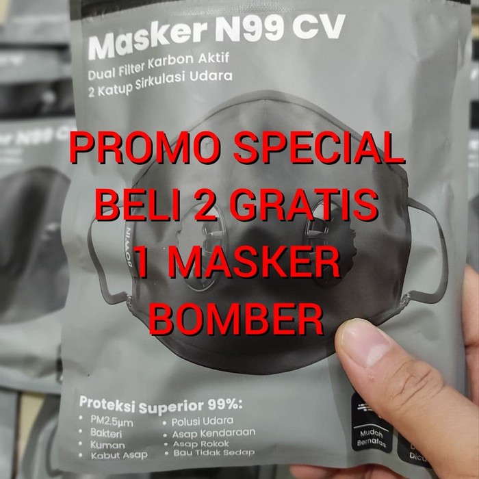 Ready Promo Bowin Masker N99 CV (Masker Kesehatan/Masker Anti Polusi/Masker Motor) - Solid Black