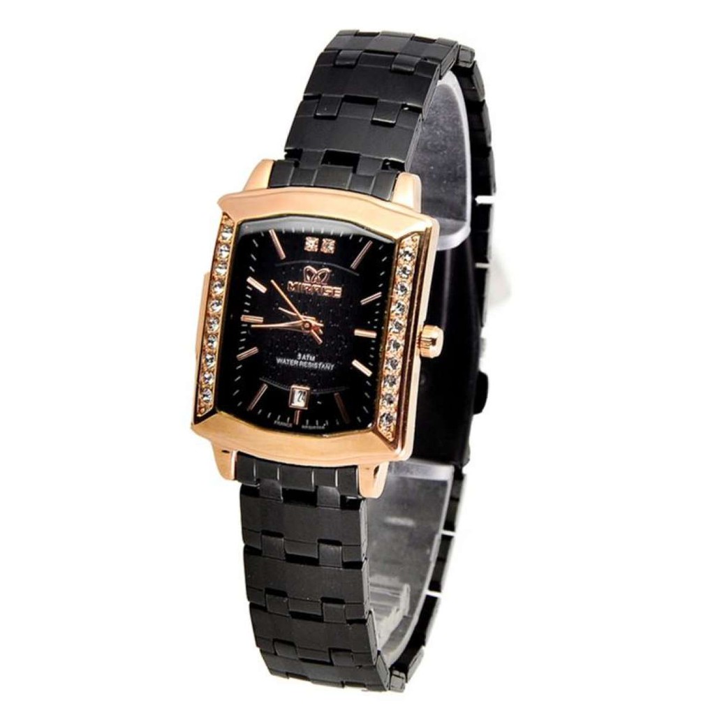 Jam Tangan Pria Mirage Original 7442 Black RoseGold Bergarannsi Water Resistant 3 ATM