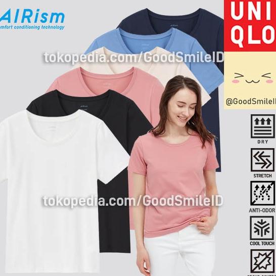 UNIQLO WOMEN AIRism KATUN T-SHIRT CREW NECK KAOS POLOS WANITA JASTIP