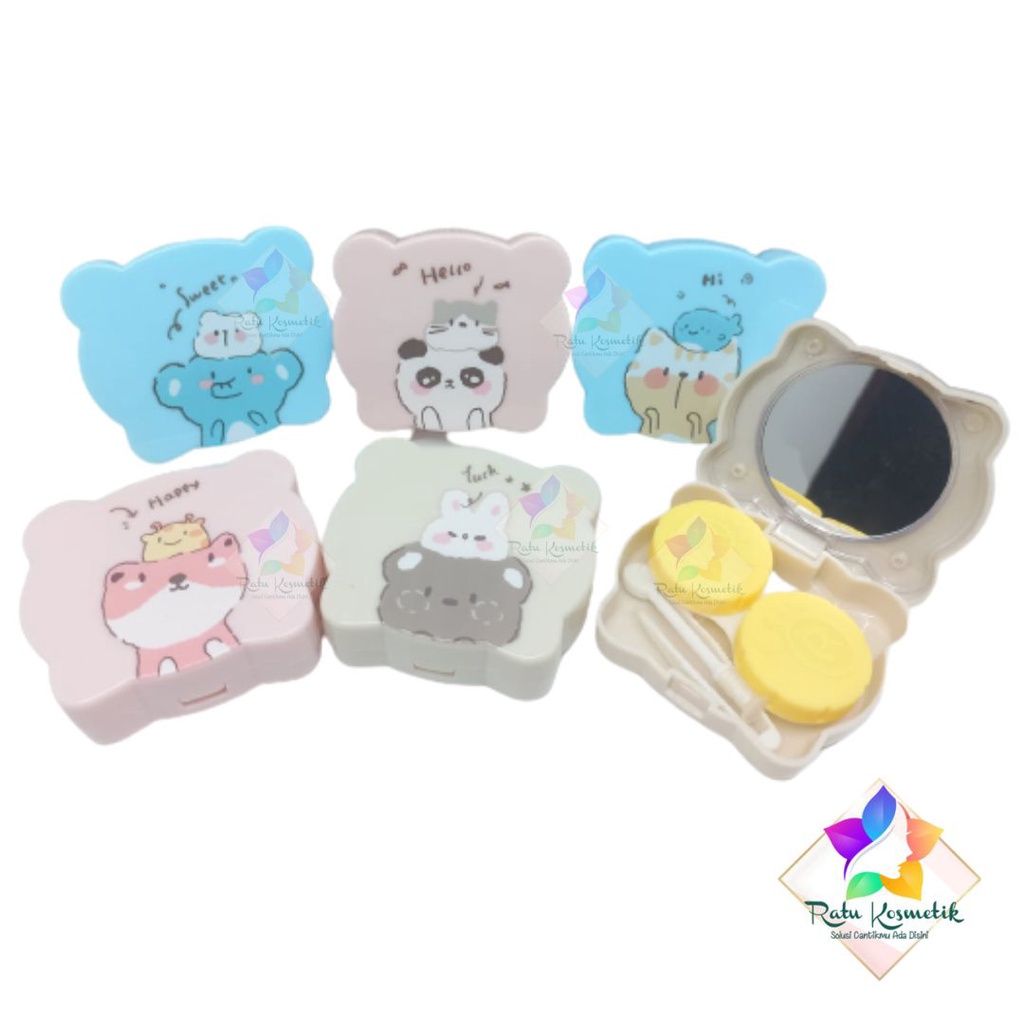❤ RATU ❤ Tempat Softlens | Lenscase | Lens Case | Xiudou Case Cermin | Besar Mini Box | Penyimpanan Lensa Kontak Travel Motif Karakter