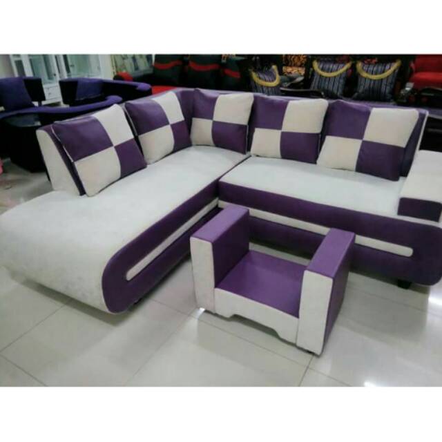 Sofa Sudut L Ungu putih