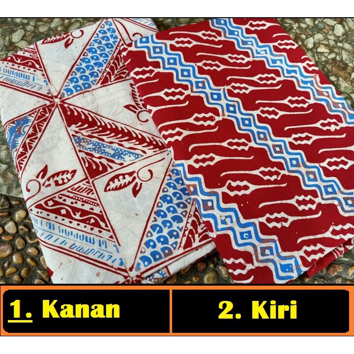 Kain Batik solo kotak godong campuran parang merah bahan seragam SKS