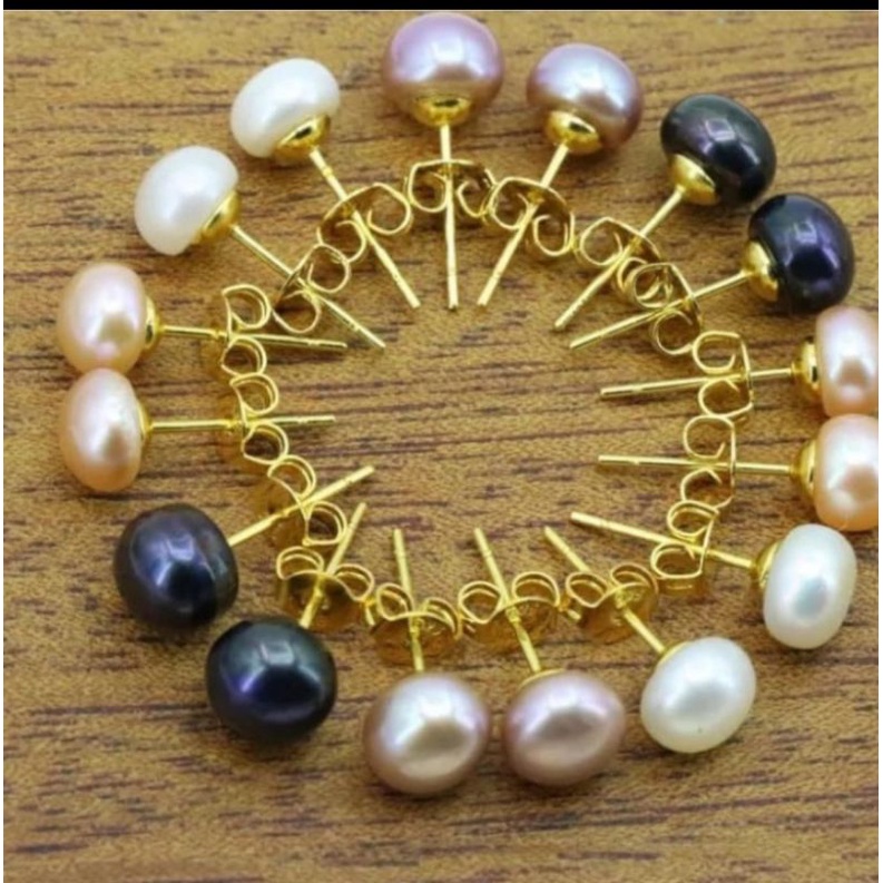 Giwang perak lapis emas berkualitas mutiara Lombok