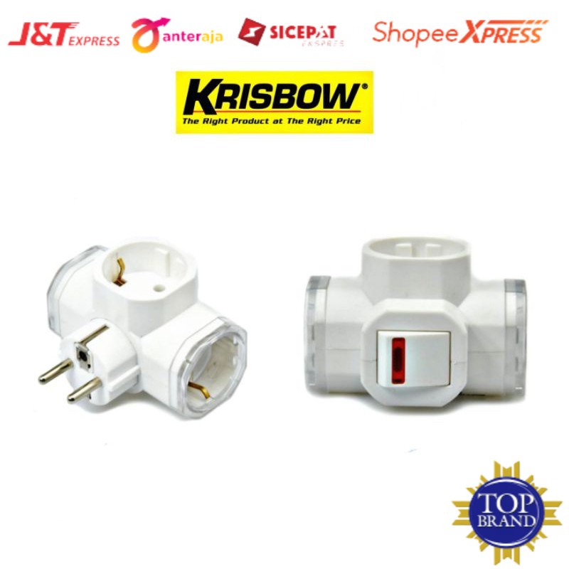 Colokan listrik 3 lubang krisbow / Steker T / Steker arde 3 arah / Krisbow stop kontak / Saklar
