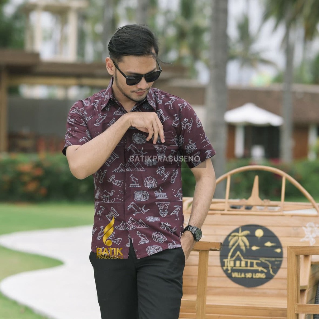 KEMEJA BAJU BATIK PRIA LENGAN PENDEK Prabuseno - RUTAYAKA Batik Pria Slim Fit Lengan Pendek