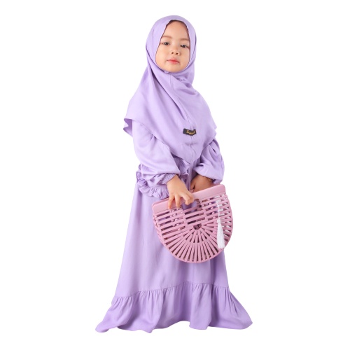 Set Gamis Humaira Anak Usia 1 Sampai 2 Tahun Bahan Rayon Twill Terbaik Premium Polos Ungu