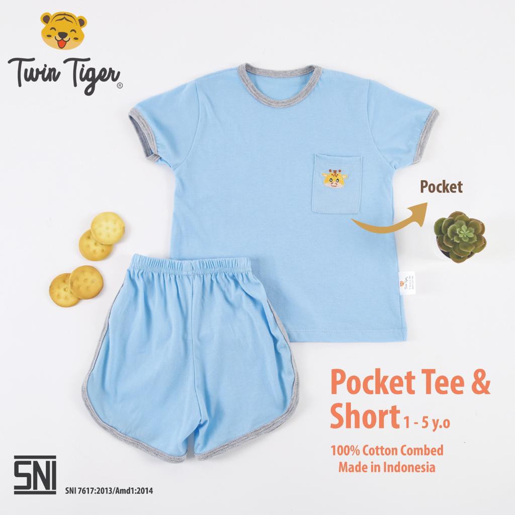 Twin Tiger Baby Setelan Kaos Anak Pocket Tee Baju retro - 0 - 5 tahun