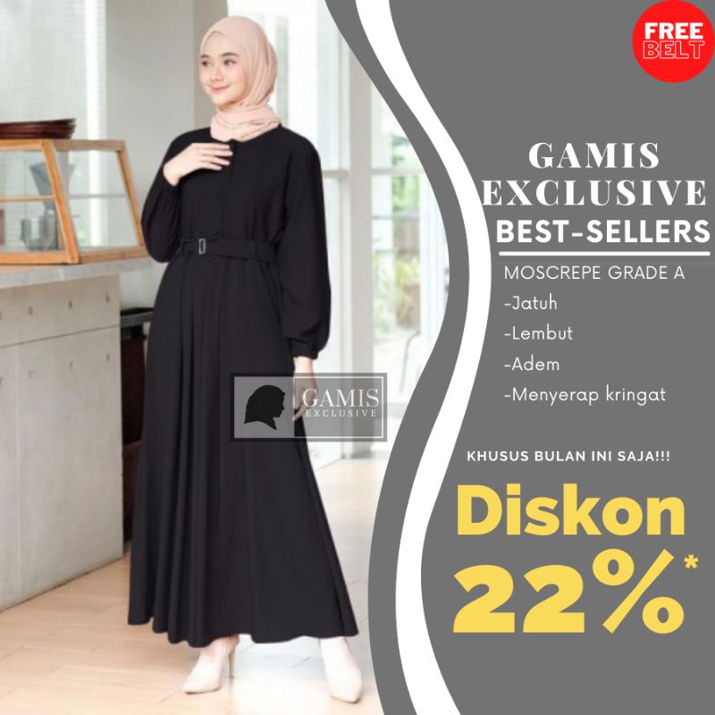 baju gamis terbaru gamis remaja kekinian modern 2021 wanita dress sarah maxy Moscrepe Polos Hitam