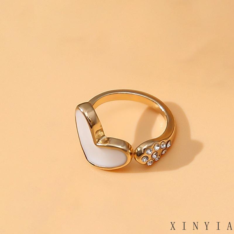 COD✨1 Pcs Cincin Model Terbuka Adjustable Desain Hati Hias Berlian Imitasi Untuk Wanita