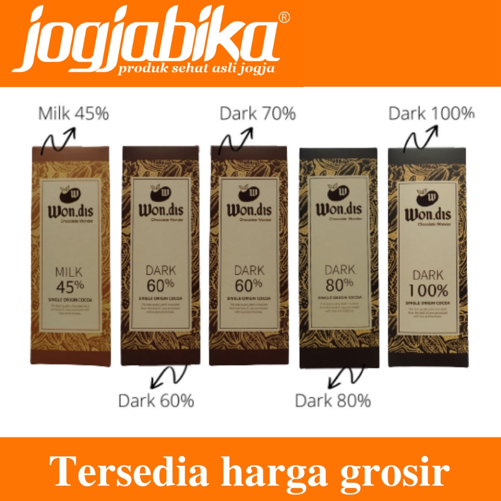 

Wondis Cokelat Premium Single Origin Cocoa Bean to Bar Dark Couverture 40% 60% 70% 80% 100% 80 g