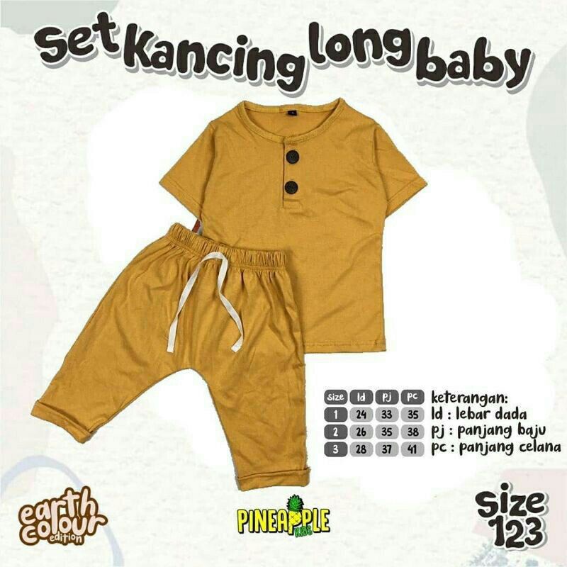 Set kancing long baby pineapple 6 bulan - 4 tahun