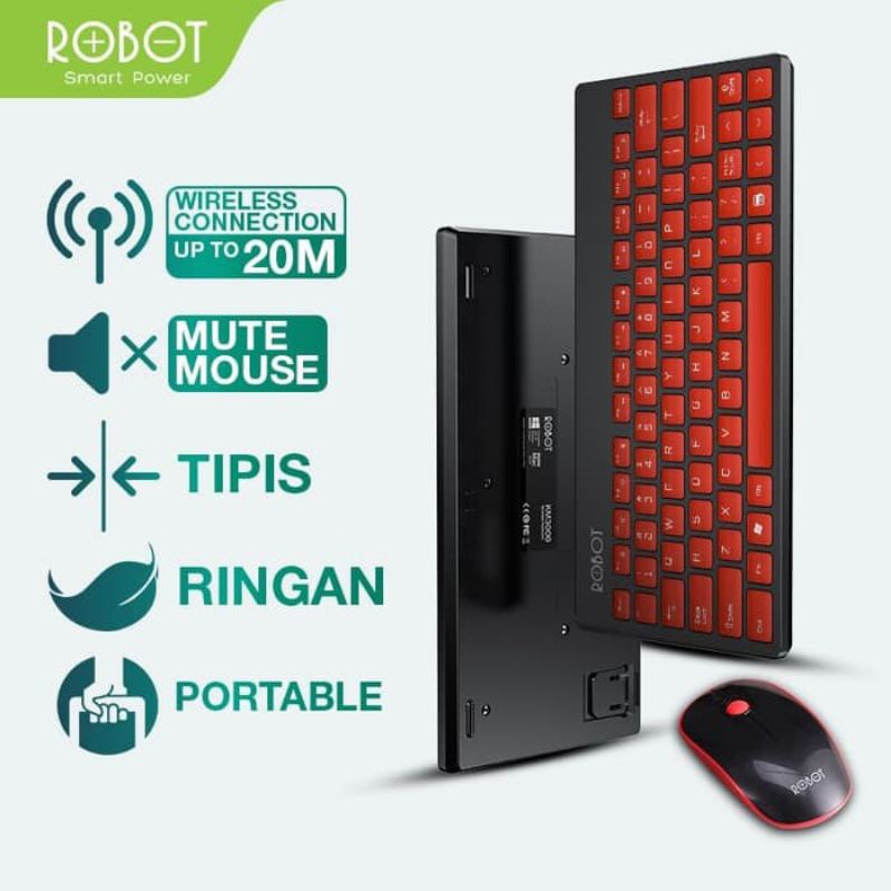 ROBOT KM3000 COMBO MOUSE &amp; KEYBOARD WIRELESS MINI GARANSI 1 TAHUN