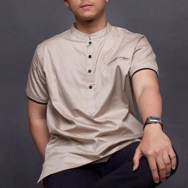 Koko Qurta Krem Susu | Baju Koko Pendek Warna Coklat Susu Pria / Cowok Premium Quality