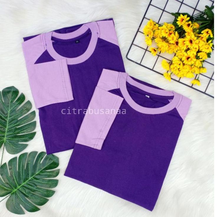 ➵ KAOS RAGLAN COMBED UNGU TUA - UNGU MUDA LENGAN 3/4 dan PANJANG ◌