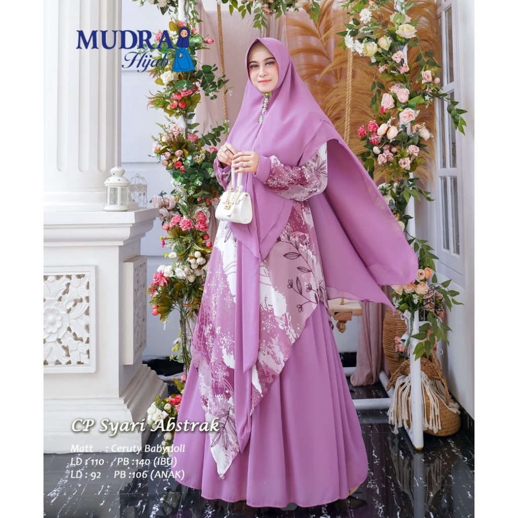 GAMIS SYARI ABSTRAK CANTIK DAN ANGGUN ORIGINAL MUDRA HIJAB BAHAN CERUTY BABYDOLL FULL FURING + KHIMA