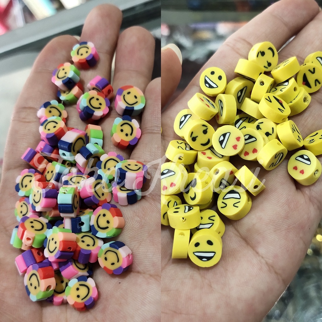 Clay Polymer mini Bros  motif EMO SMILE uk 9mm - 12 mm per pcs