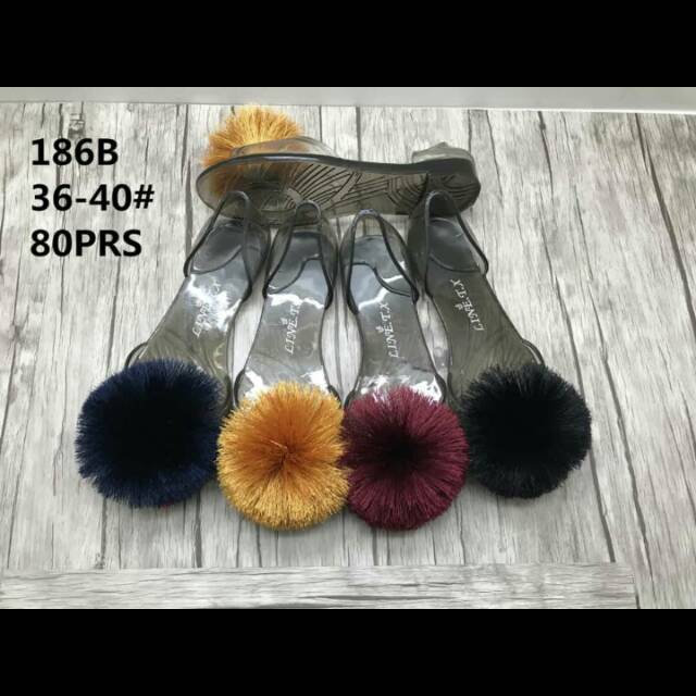 Sepatu Jelly Flat Shoes Wanita Kaca Transparan Motif Bunga Mawar Rose 186 |Sandal Kaca Transparan Be
