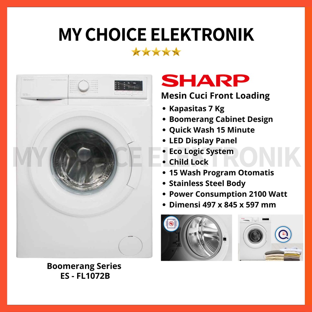 SHARP ES-FL1072B MESIN CUCI FRONT LOADING 7 kg / ESFL-1072 B