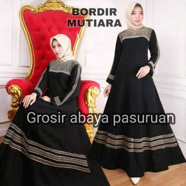 Abaya bordir komputer Mutiara hitam