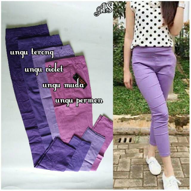 Leging katun stretch seri ungu celana hamil anti begah