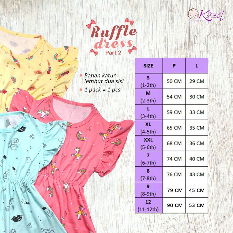 Baju Dress Anak Perempuan Kazel Ruffle Dress Motif 1Pcs