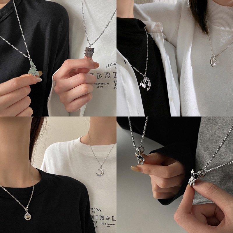 Pasangan pasangan Spaceman kalung wanita 2021new trendi pribadi influencer rantai magnet liontin bar