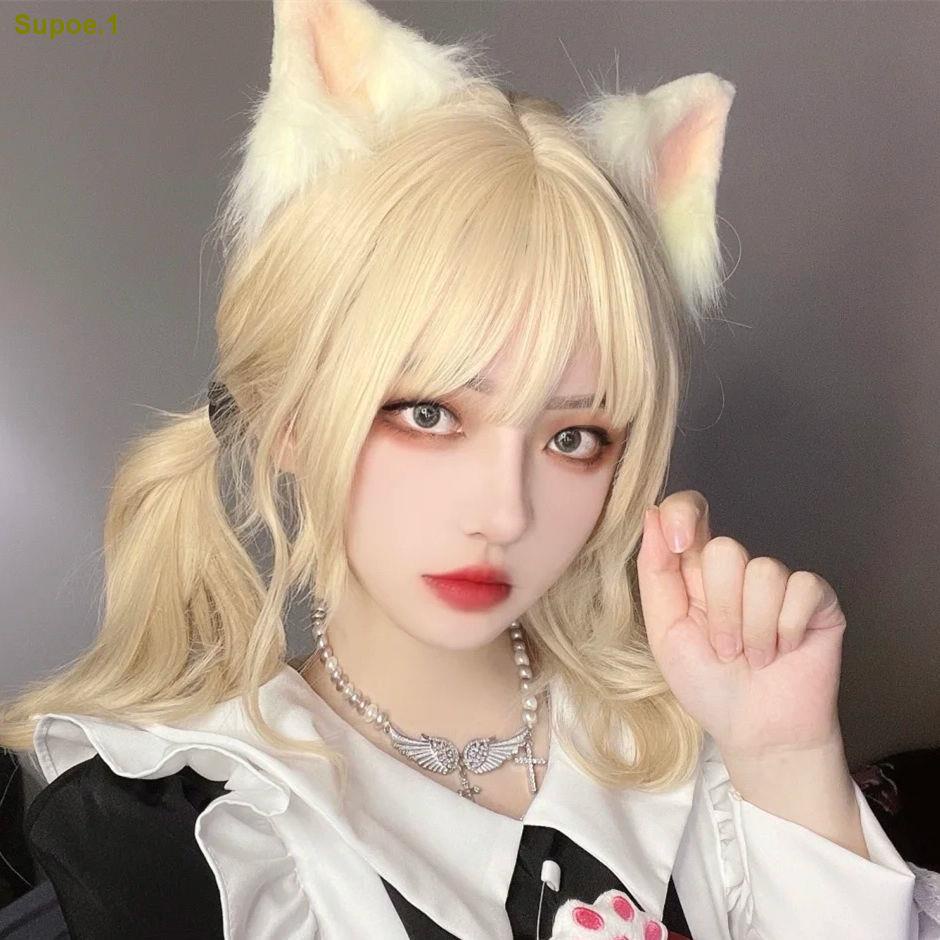 ﹉Wig Wanita Rambut Keriting Panjang Lolita Beras Putih Versi Korea Perbaikan Wajah Poni Udara Karena