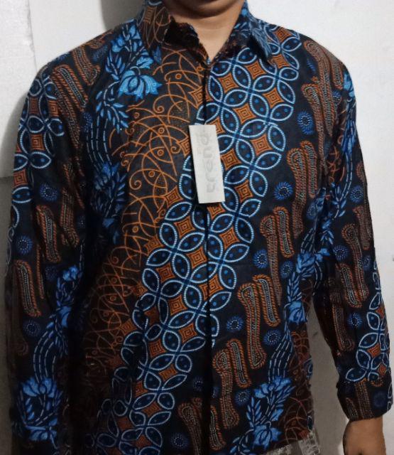 Seno Kawung Biru Kemeja Batik Pria Lengan Panjang M L Xl Xxl