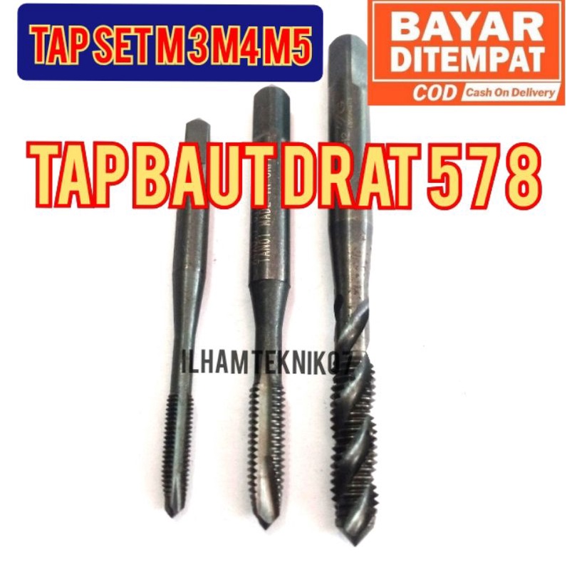 hand tap tap set tap M3 M4 m5 tap standart pembuat drat baut  kepala  kunci 5 7 8