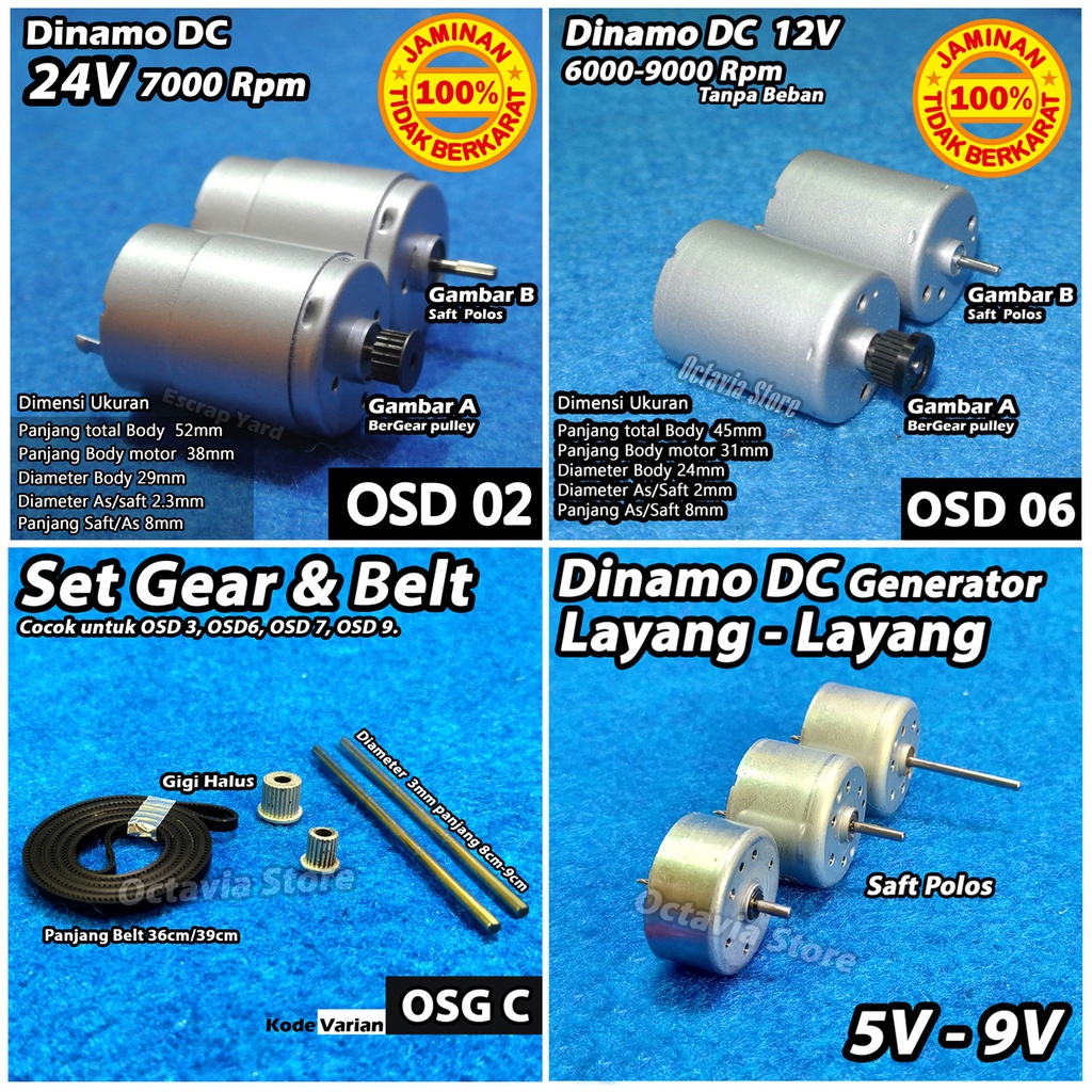 Dinamo DC 12V 24V 38V dan Belt Generator listrik mini