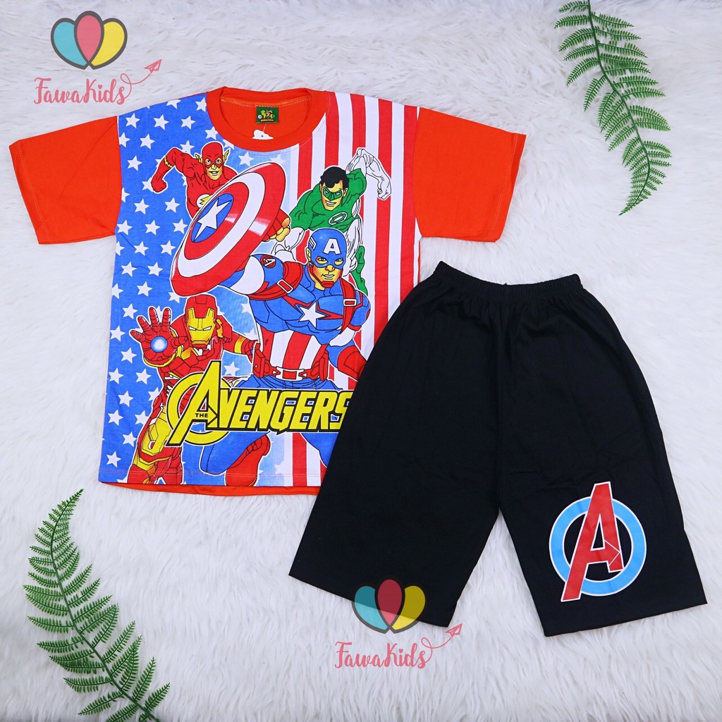 Setelan SuperHero uk 9-10 Tahun / Set Kaos Lengan Celana Pendek Anak Laki Baju Cowok Murah