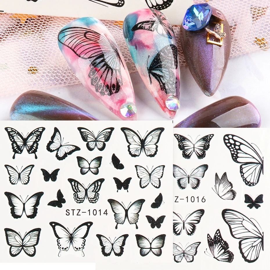 [ 1Pc Watercolor Butterfly   Blue Flowers Nails Stickers Art Decorations Nail Makeup Tools for Girls ]