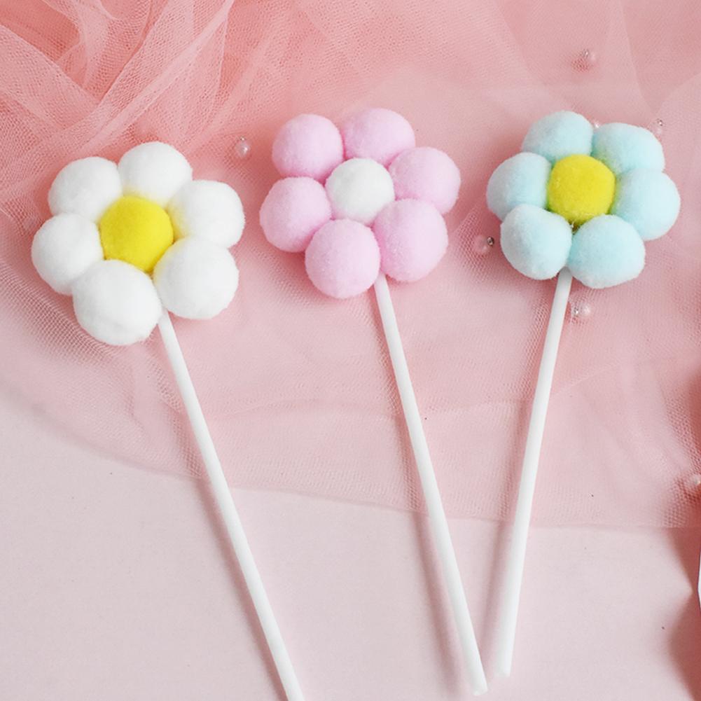 Tk Topper Kue Ulang Tahun Anak Laki-Laki / Perempuan Bentuk Bola Bulu Warna-Warni