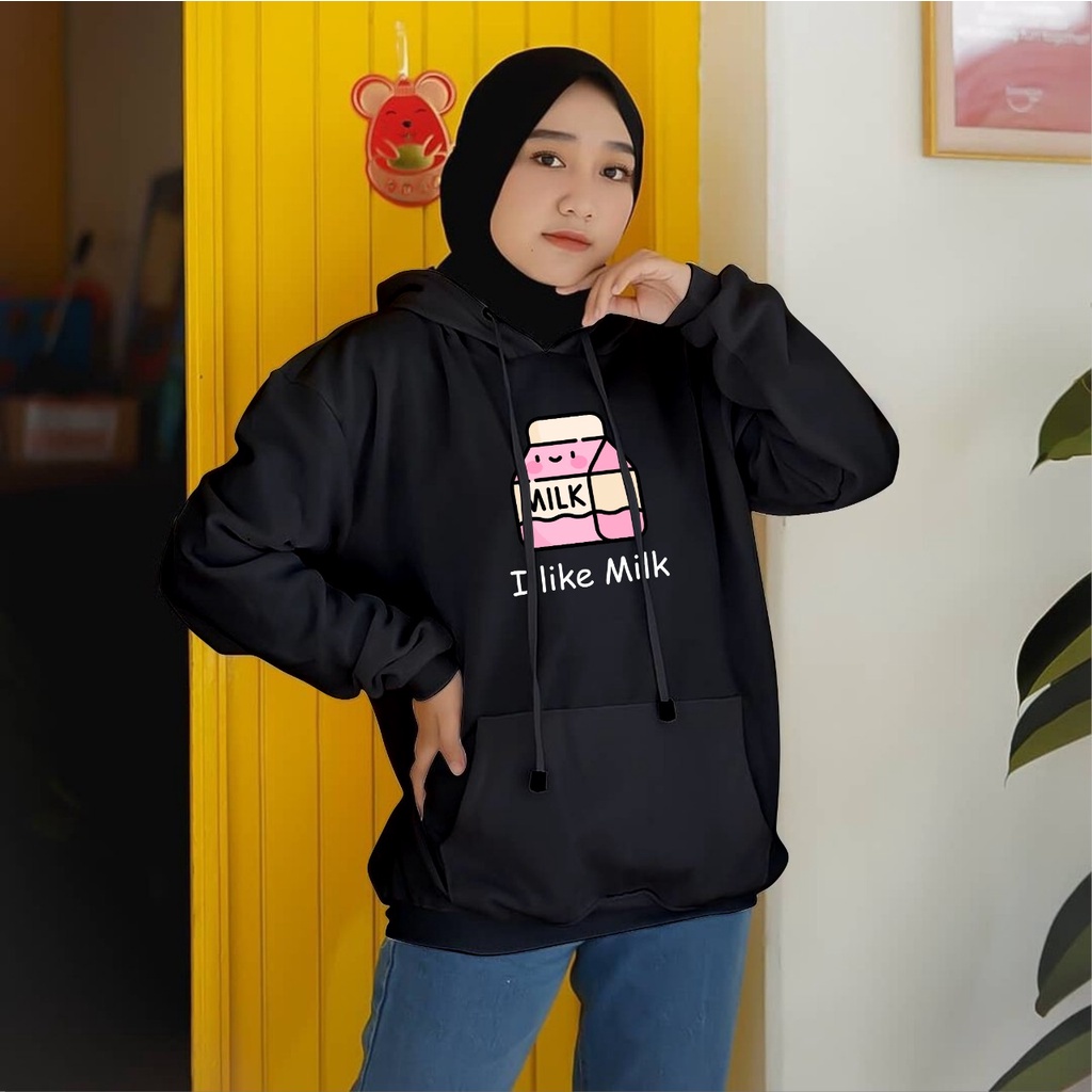 Jaket Hoodie Hodie susu i like milk lucu jumbo oversize bigsize pria wanita ukuran m l xl xxl xxxl xxxxl xxxxxl