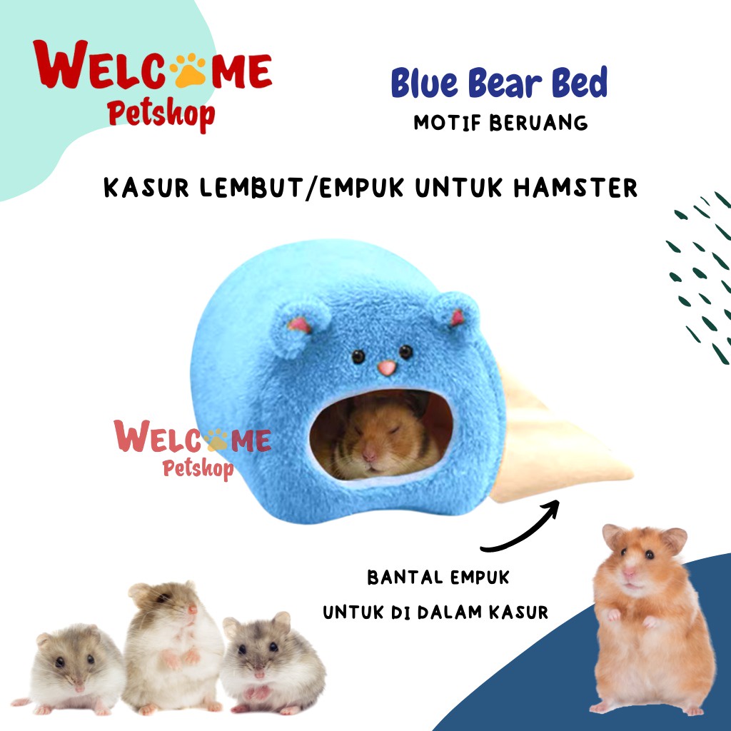 Blue Bear Bed Kasur Ranjang Rumah Hamster Empuk Lembut Nyaman