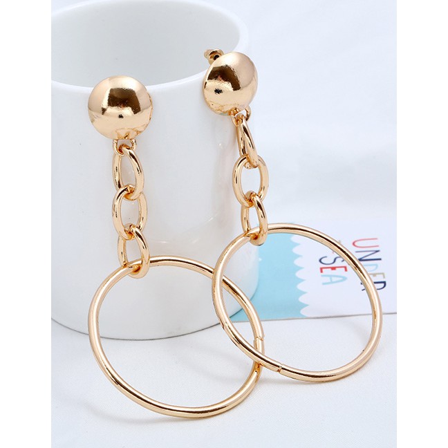 LRC Anting Tusuk Fashion Gold Metal Circle Earrings D07698