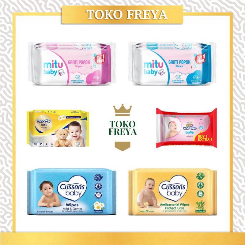 Beli 1 Gratis 1 Mitu Baby 50's + 50's Buy 1 Get 1 Cussons Baby Wipes 50 + 50 sheet Tisu Basah Paseo Ganti Popok Tissue Kodomo