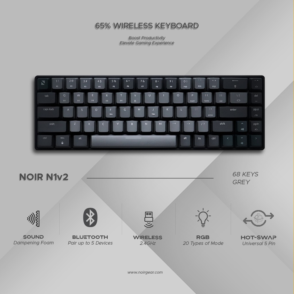 Noir N1v2 65 Wireless Mechanical Keyboard (Grey) Shopee Indonesia