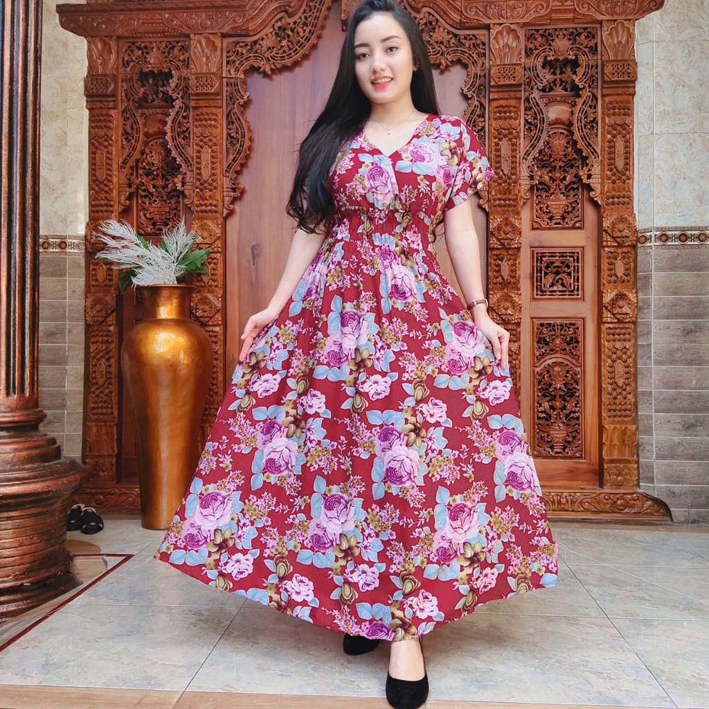 DASTER MOZA PRINT | BALI LONGDRESS-OLIV MARUN