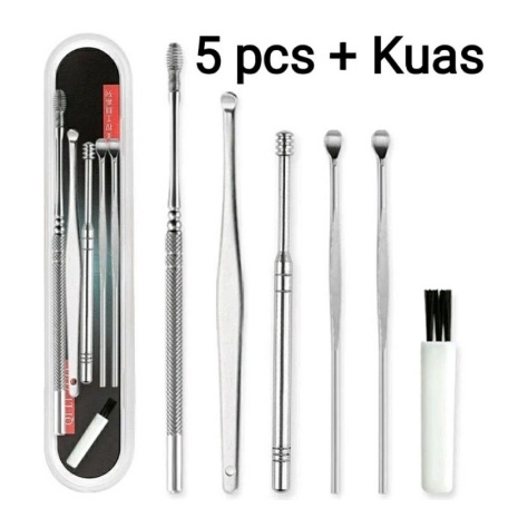 korek kuping set isi 7 pcs stainless stell anti karat pembersih telinga besi paket lengkap dengan kotak