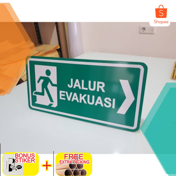 

Plang Papan Rambu Jalur Evakuasi Plat Aluminium 40x20cm Elegan