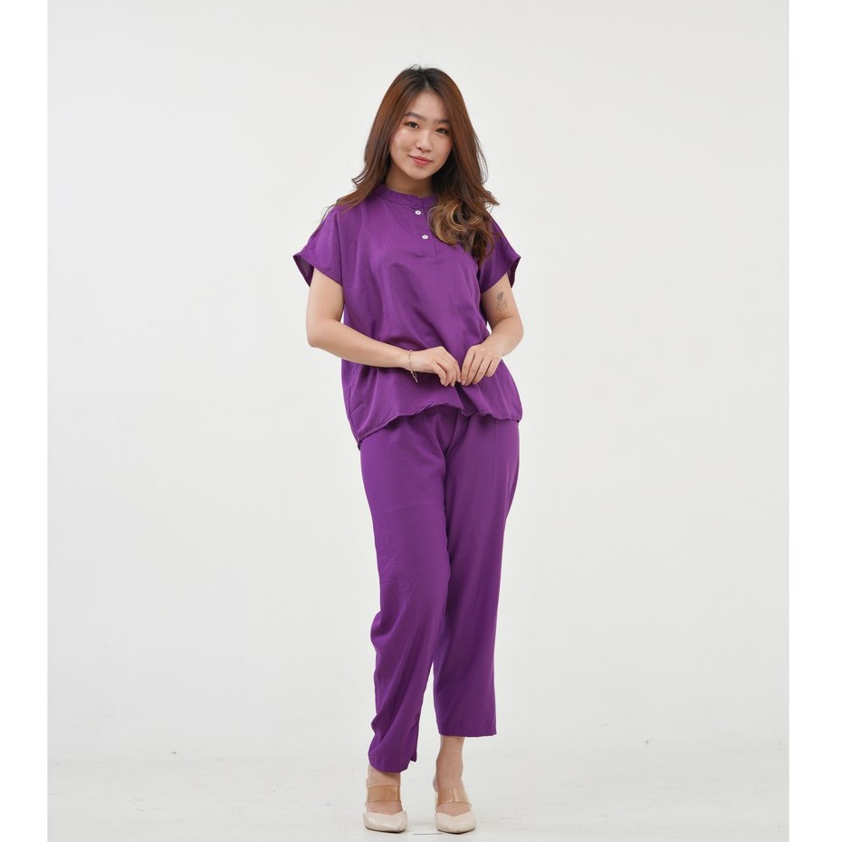 IZANY Piyama ONE SET AEON / Setelan Aeon Lengan Pendek Allsize Plain Polos-DARK PURPLE PLAIN