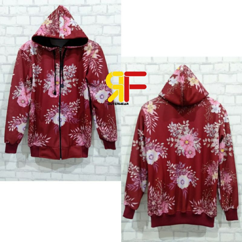 JAKET HOODIE KOREA WANITA/JAKET WANITA MOTIF BUNGA/JAKET WANITA PRINTING BAHAN LOTTO