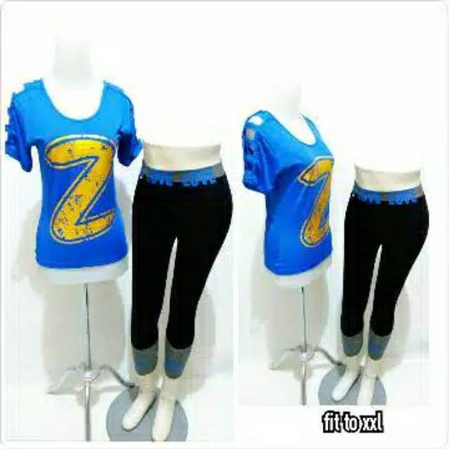 setelan zumba baju olahraga tangan sobek celana sobek